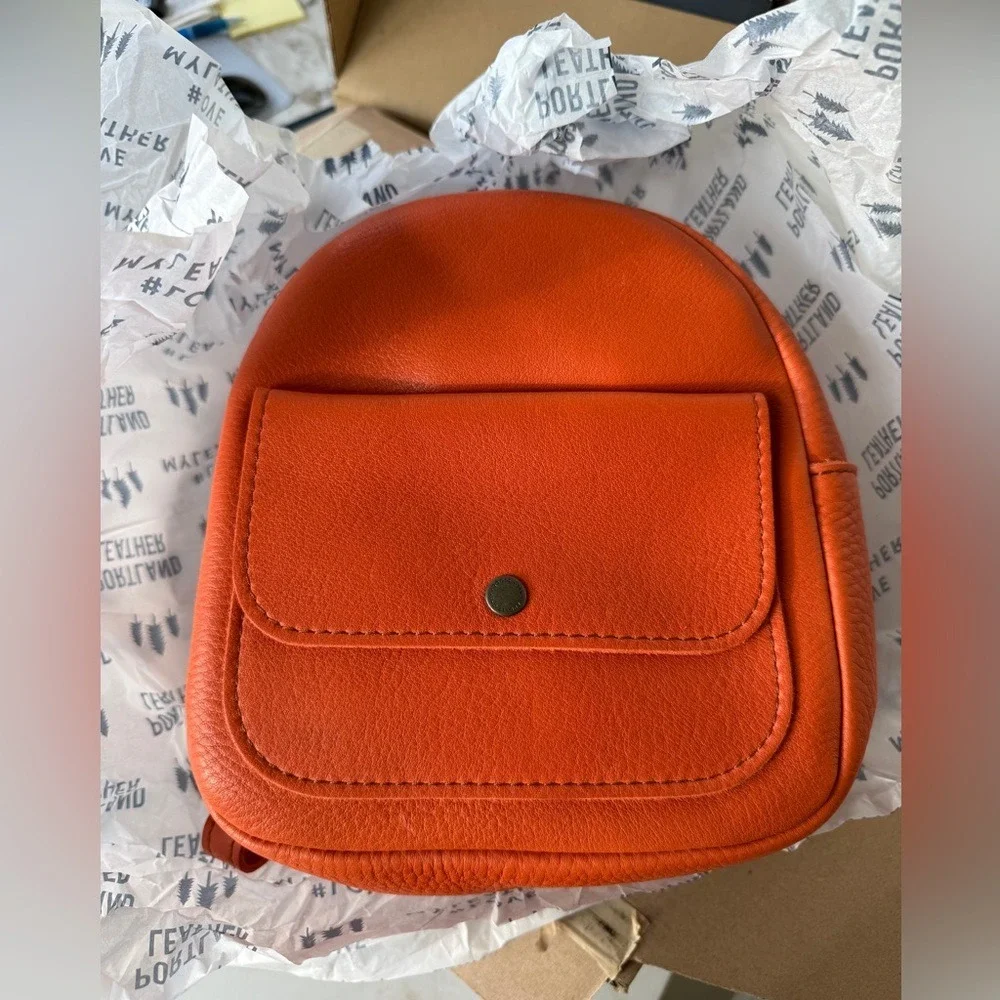 Portland Leather Goods Mini Backpack Orange Pebbled‎ Full Grain Leather Bag